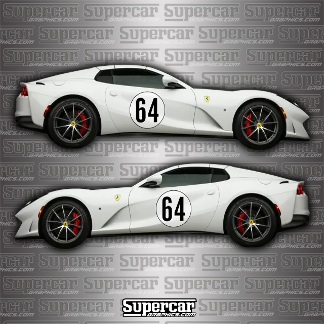 Ferrari Racing Circle Number Plate Decals 454, 360, F430, alperta, race, 812, gts