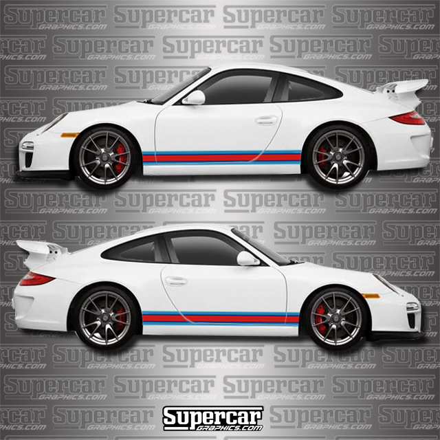 Porsche 911 Martini Style Side Stripe Kit turbo s, turbo, s, gt2, gt3, 996, 997